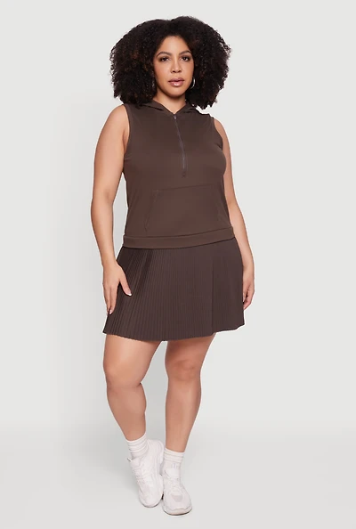 Plus Hooded Half Zip Sleeveless Tennis Dress
