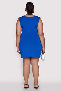 Womens Plus Size Rhinestone Greek Key Tank Dress, Blue, Size 1X