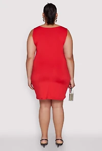 Womens Plus Size Rhinestone Greek Key Tank Dress, Red, Size 2X