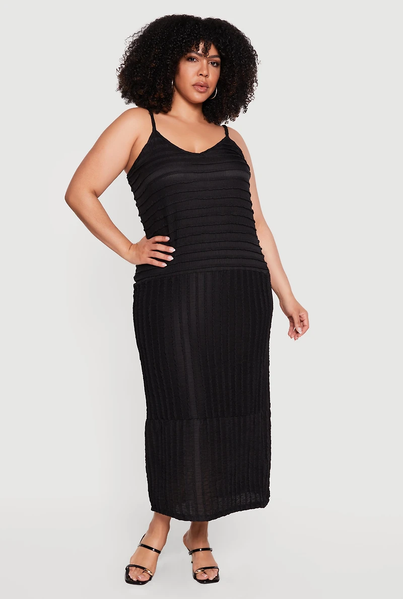 Plus Textured Knit V-Neck Cami Dress
