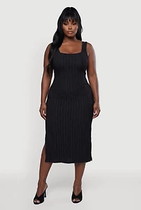 Plus Side Slit Textured Knit Midi Dress