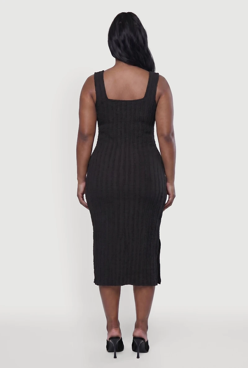 Plus Side Slit Textured Knit Midi Dress