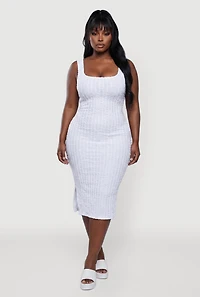 Plus Side Slit Textured Knit Midi Dress