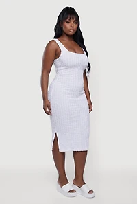Plus Side Slit Textured Knit Midi Dress