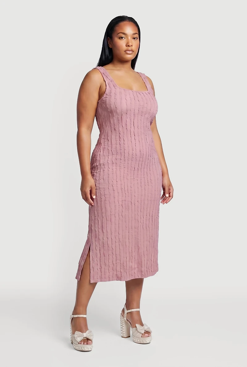 Plus Side Slit Textured Knit Midi Dress