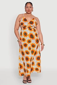 Womens Plus Size Sunflower Print Maxi Dress, Multi, Size 1X