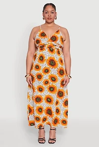 Womens Plus Size Sunflower Print Maxi Dress, Multi, Size 1X