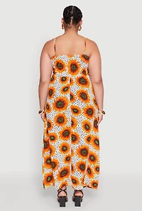 Womens Plus Size Sunflower Print Maxi Dress, Multi, Size 1X