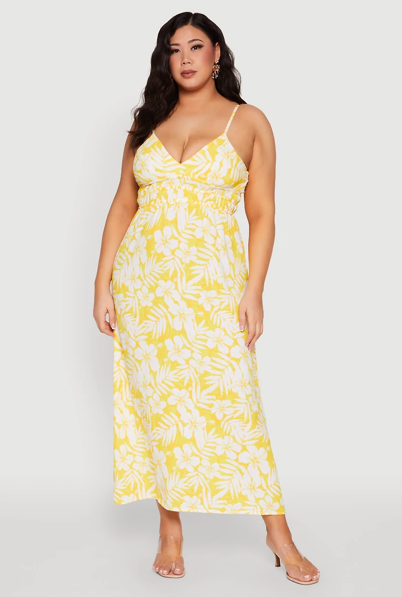 Plus Tropical Print Empire Waist Maxi Dress