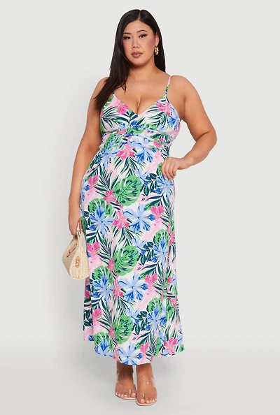 Womens Plus Size Floral Print Empire Waist Maxi Dress, Multi, Size 1X
