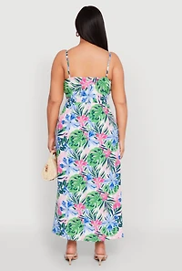Womens Plus Size Floral Print Empire Waist Maxi Dress, Multi, Size 1X