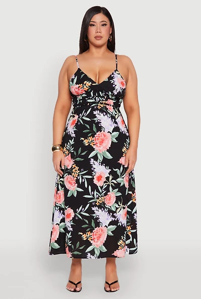 Plus Floral Print Maxi Empire Waist Dress