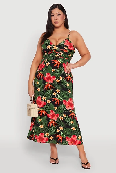 Plus Airy Floral Print Maxi Empire Waist Dress