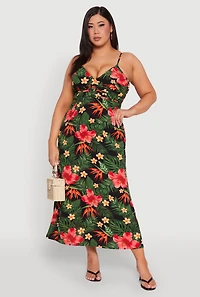 Plus Airy Floral Print Maxi Empire Waist Dress