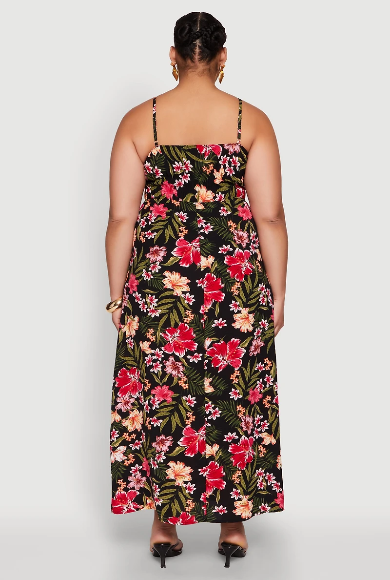 Womens Plus Size Tropical Floral Print Sundress, Multi, Size 1X