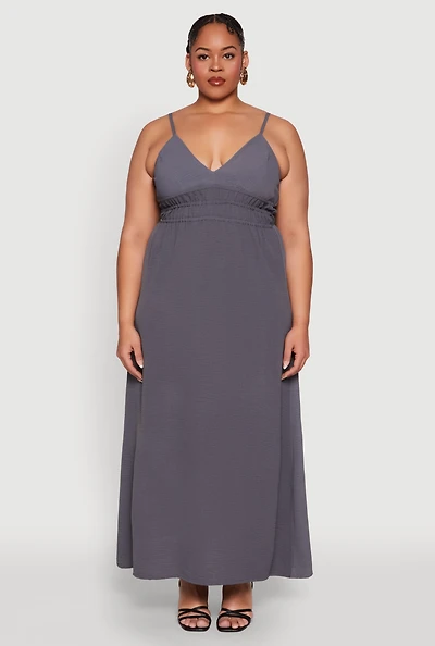 Womens Plus Size Airy Maxi Empire Waist Dress, Grey, Size 3X