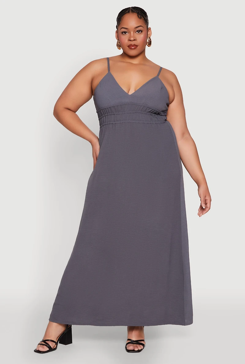 Womens Plus Size Airy Maxi Empire Waist Dress, Grey, Size 1X