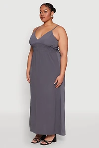 Womens Plus Size Airy Maxi Empire Waist Dress, Grey, Size 3X