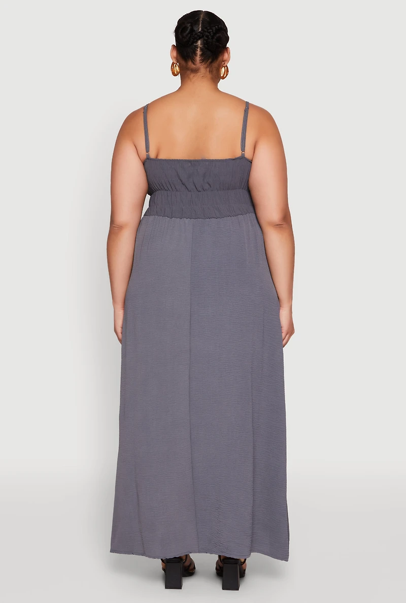 Womens Plus Size Airy Maxi Empire Waist Dress, Grey, Size 1X