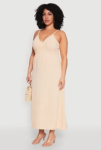 Womens Plus Size Airy Maxi Empire Waist Dress, Beige, Size 3X