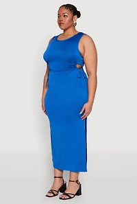 Womens Plus Size Side Cut Out Maxi Dress, Blue, Size 3X