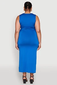Womens Plus Size Side Cut Out Maxi Dress, Blue, Size 3X