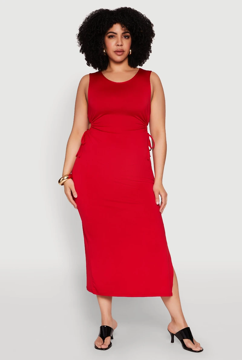 Womens Plus Size Side Cut Out Maxi Dress, Red, Size 2X