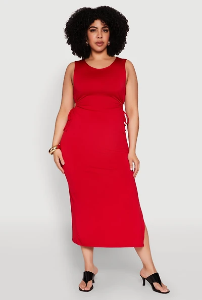 Womens Plus Size Side Cut Out Maxi Dress, Red, Size 2X
