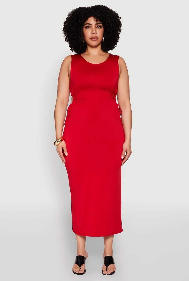 Womens Plus Size Side Cut Out Maxi Dress, Red, Size 2X
