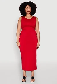 Womens Plus Size Side Cut Out Maxi Dress, Red, Size 2X
