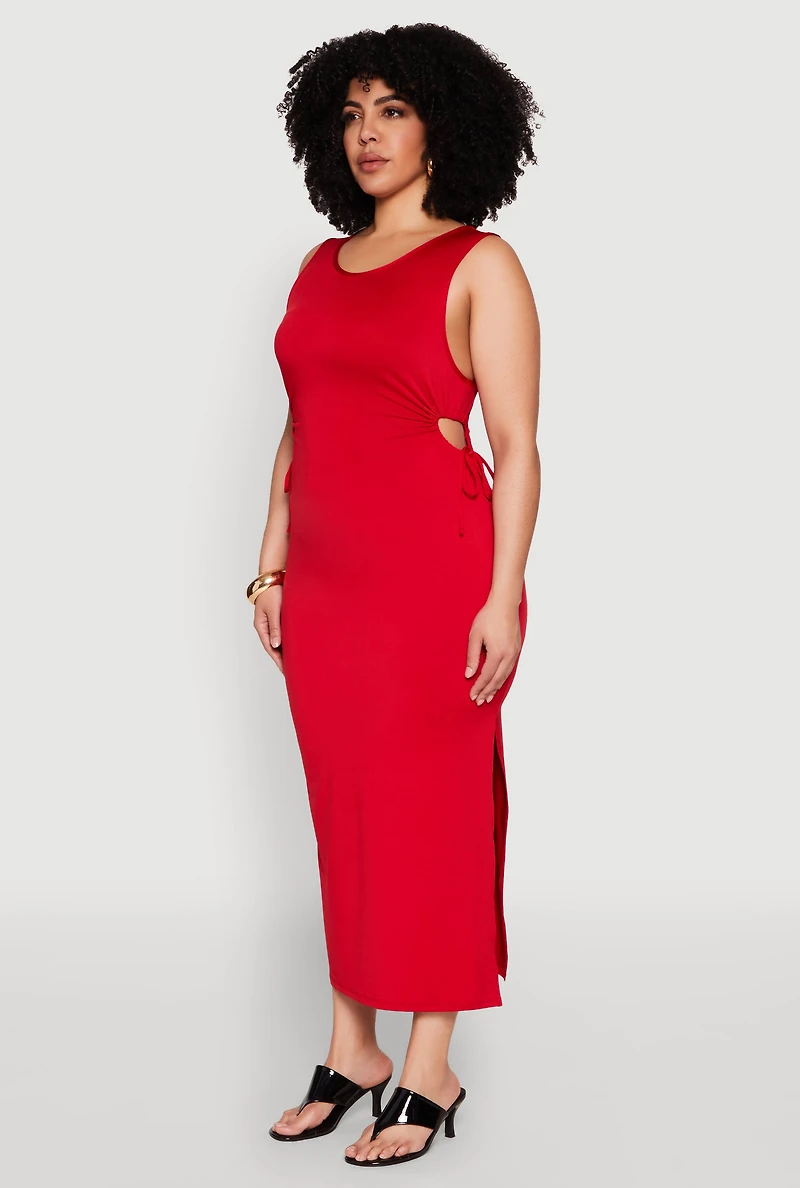 Womens Plus Size Side Cut Out Maxi Dress, Red, Size 2X