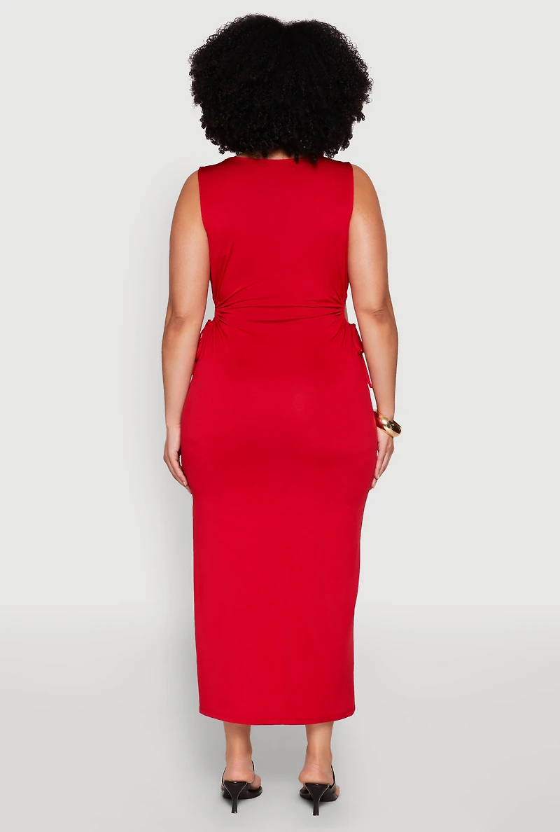 Womens Plus Size Side Cut Out Maxi Dress, Red, Size 2X