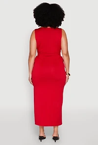 Womens Plus Size Side Cut Out Maxi Dress, Red, Size 2X