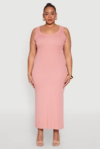 Womens Plus Size Scoop Neck Side Slit Midi Dress, Pink, Size 2X