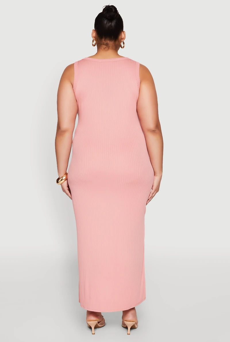 Womens Plus Size Scoop Neck Side Slit Midi Dress, Pink, Size 2X