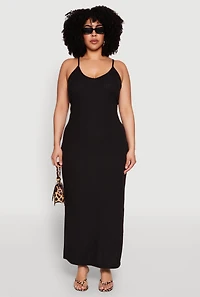 Plus V Neck Side Slit Maxi Dress