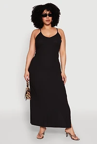 Plus V Neck Side Slit Maxi Dress