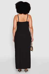 Plus V Neck Side Slit Maxi Dress