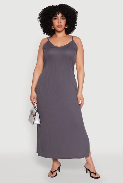 Womens Plus V Neck Side Slit Maxi Dress,