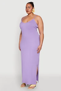 Womens Plus Size V Neck Side Slit Maxi Dress, Purple, Size 2X