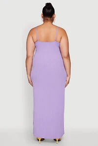 Womens Plus Size V Neck Side Slit Maxi Dress, Purple, Size 2X