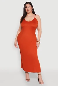 Womens Plus V Neck Side Slit Maxi Dress, 1X