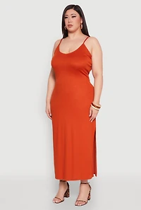 Womens Plus V Neck Side Slit Maxi Dress,
