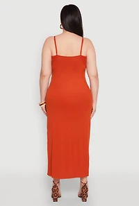 Womens Plus Size V Neck Side Slit Maxi Dress, Orange, Size 3X