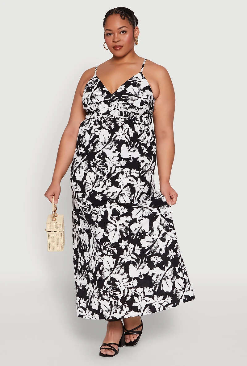 Womens Plus Size Airy Floral Print Maxi Dress, Multi, Size 1X