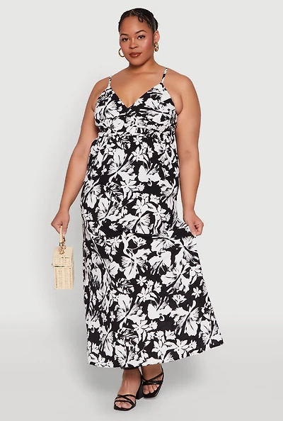 Womens Plus Size Airy Floral Print Maxi Dress, Multi, Size 1X