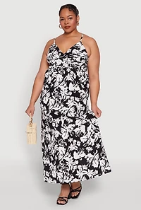 Womens Plus Size Airy Floral Print Maxi Dress, Multi, Size 1X