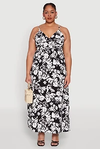 Womens Plus Size Airy Floral Print Maxi Dress, Multi, Size 1X