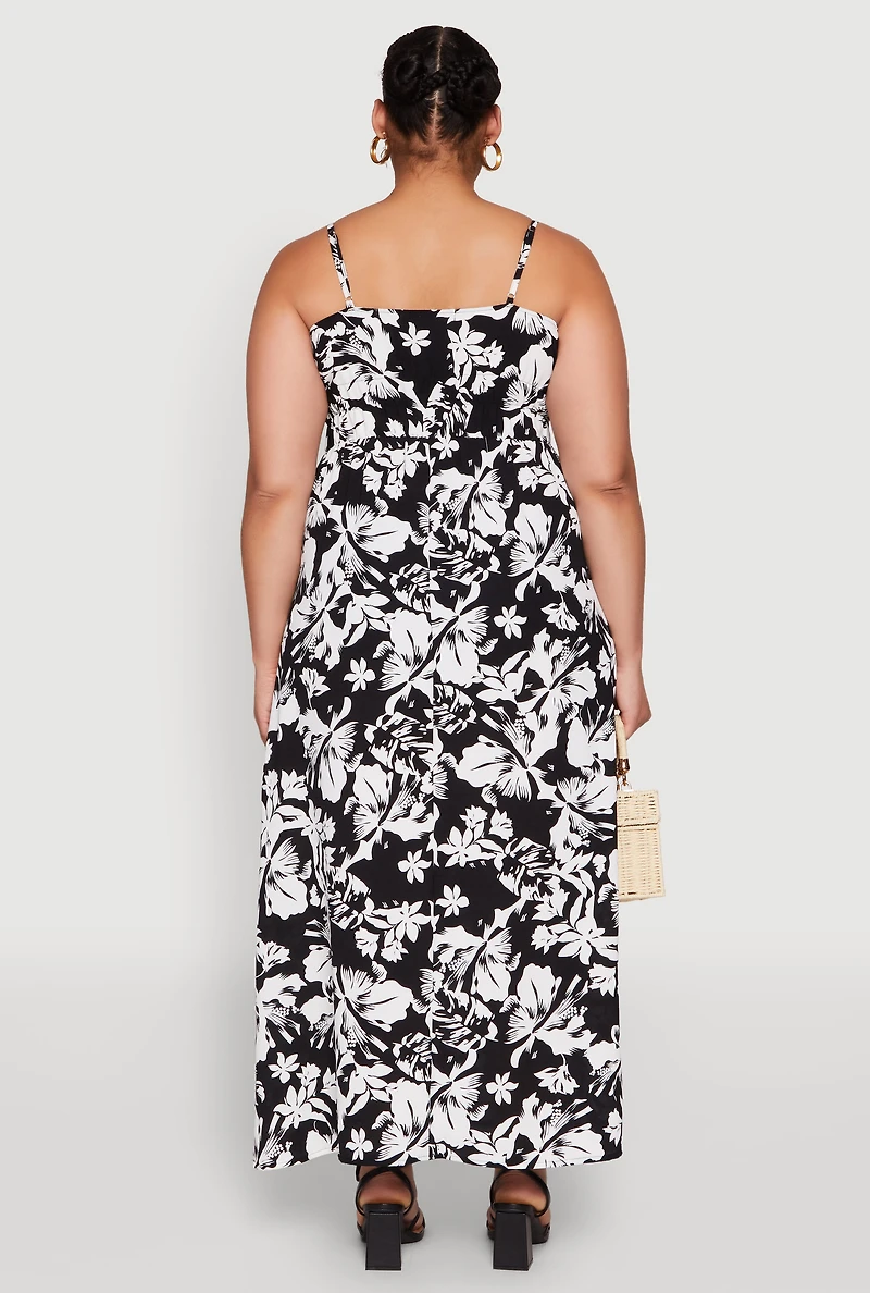 Womens Plus Size Airy Floral Print Maxi Dress, Multi, Size 1X