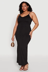 Womens Plus Size Scoop Neck Cami Dress, Black, Size 1X
